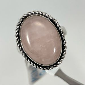 Beautiful Boho Pink Milky Quartz Silver Plated Artisan Ring Sz 8.5